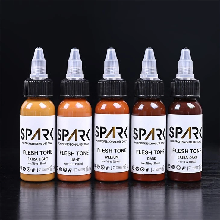 سکن کلر سیٹ 1OZ 5 پیسز لیڈ فری ٹیٹو انک اسپارک ٹیٹو انک پروفیشنل ٹیٹو انک کور اپس بلینڈنگ اور کاسمیٹک ٹیٹو