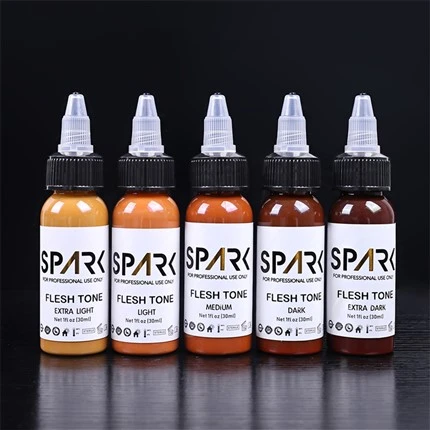 سکن کلر سیٹ 1OZ 5 پیسز لیڈ فری ٹیٹو انک اسپارک ٹیٹو انک پروفیشنل ٹیٹو انک کور اپس بلینڈنگ اور کاسمیٹک ٹیٹو