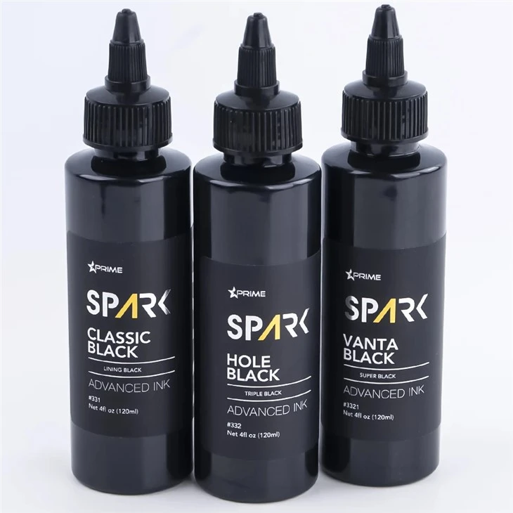 سپارک پریمیم 4oz tri {{1} sad سایہ بلیک ٹیٹو سیاہی سیٹ: کلاسیکی ، سوراخ اور وانٹا بلیک برائے اعلی ٹیٹو اور باڈی آرٹ